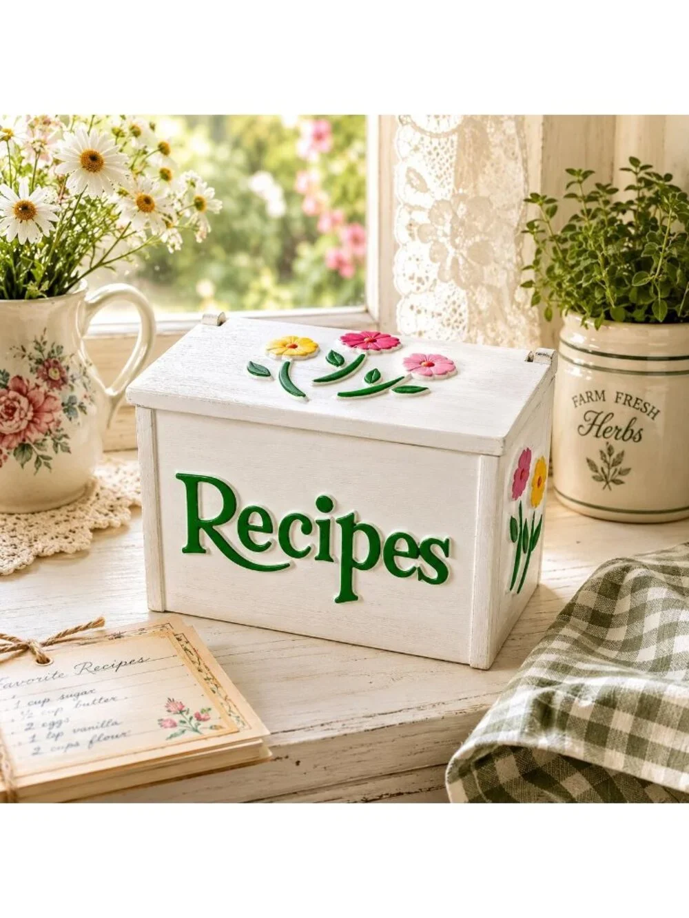 Vintage FTD Recipe Card Box Retro USA Floral Hinged Lid Holder Kitchen Storage